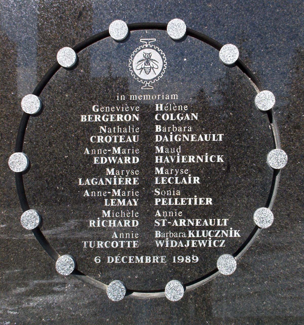 Plaque at École Polytechnique commemorating victims of the massacre