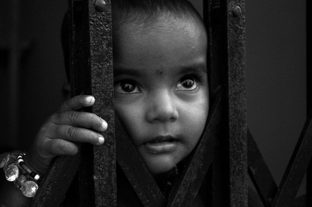 Child's Face in Black and White