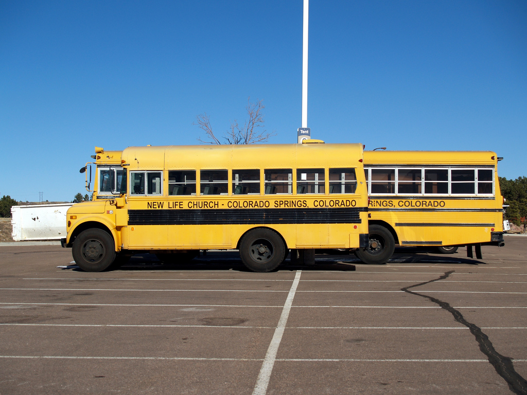 Buses for the Ted Haggard-founded New Life Church in Colorado Springs, Colorado